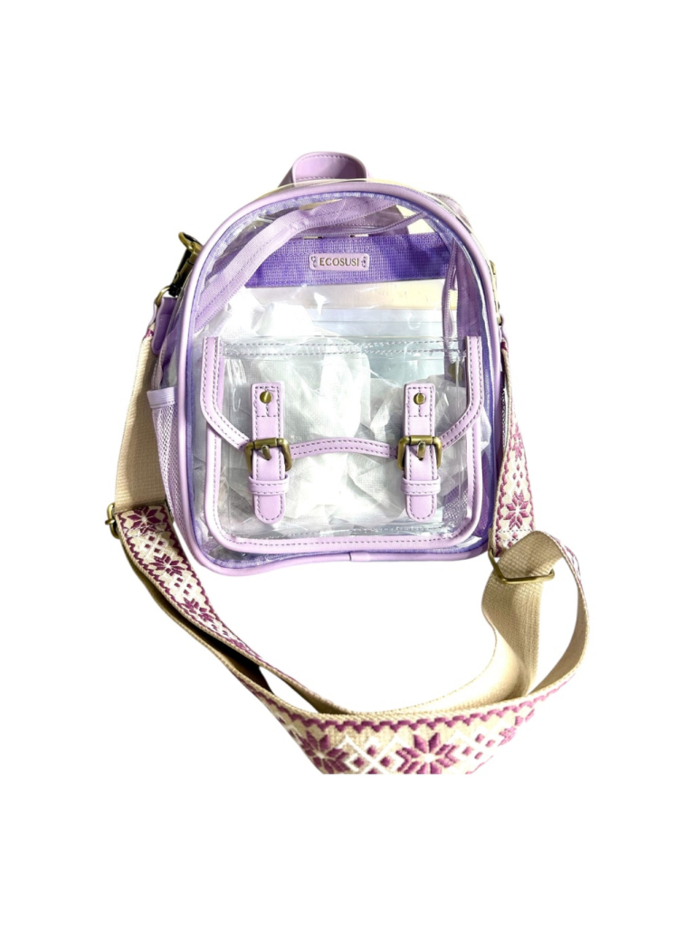 NWOT Ecosusi Lila’s Clear Mini Purple Backpack Stadium Approved.